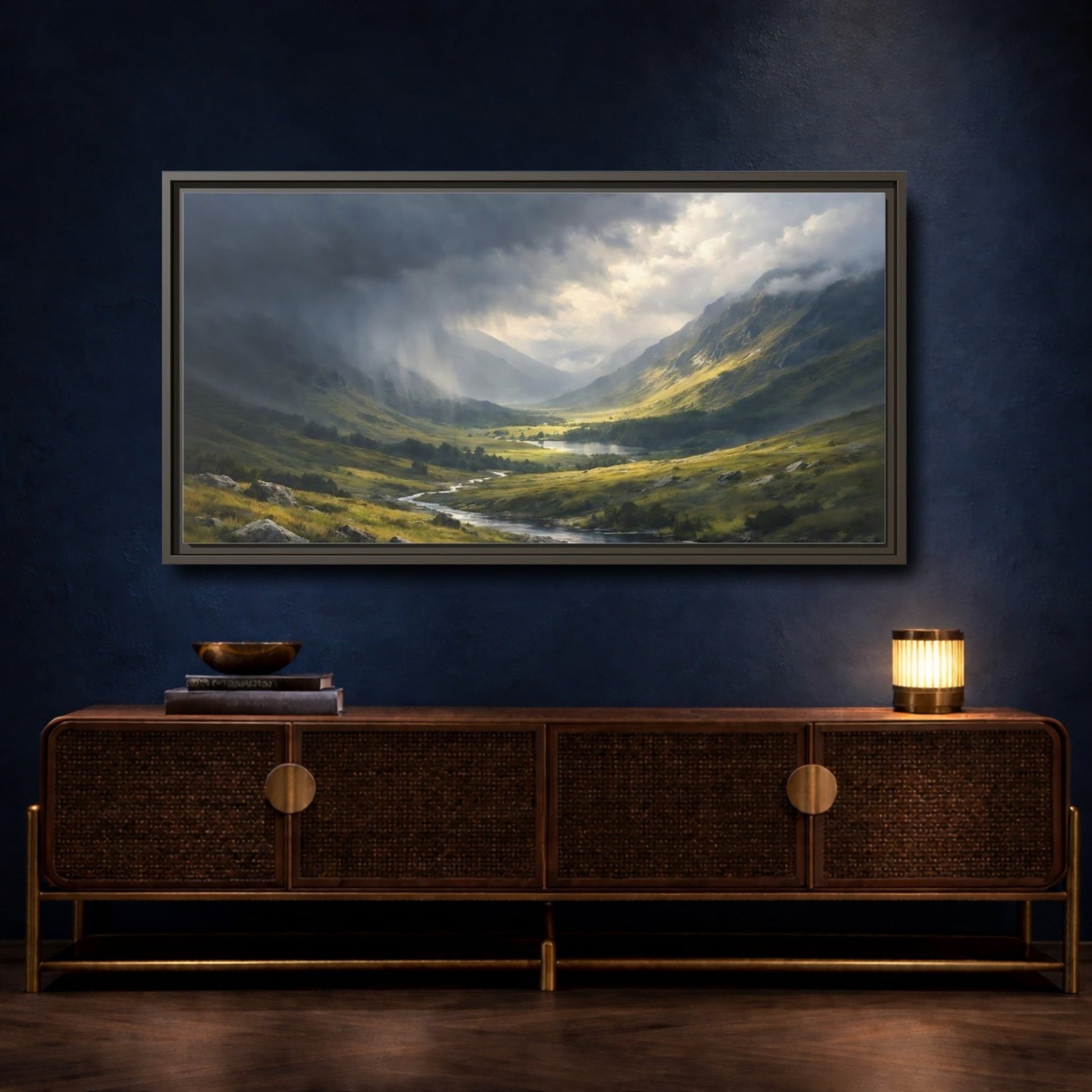 Landscape Nature Mountain Valley Dramatic - Framed Canvas Wall Art Print - YesArtYes