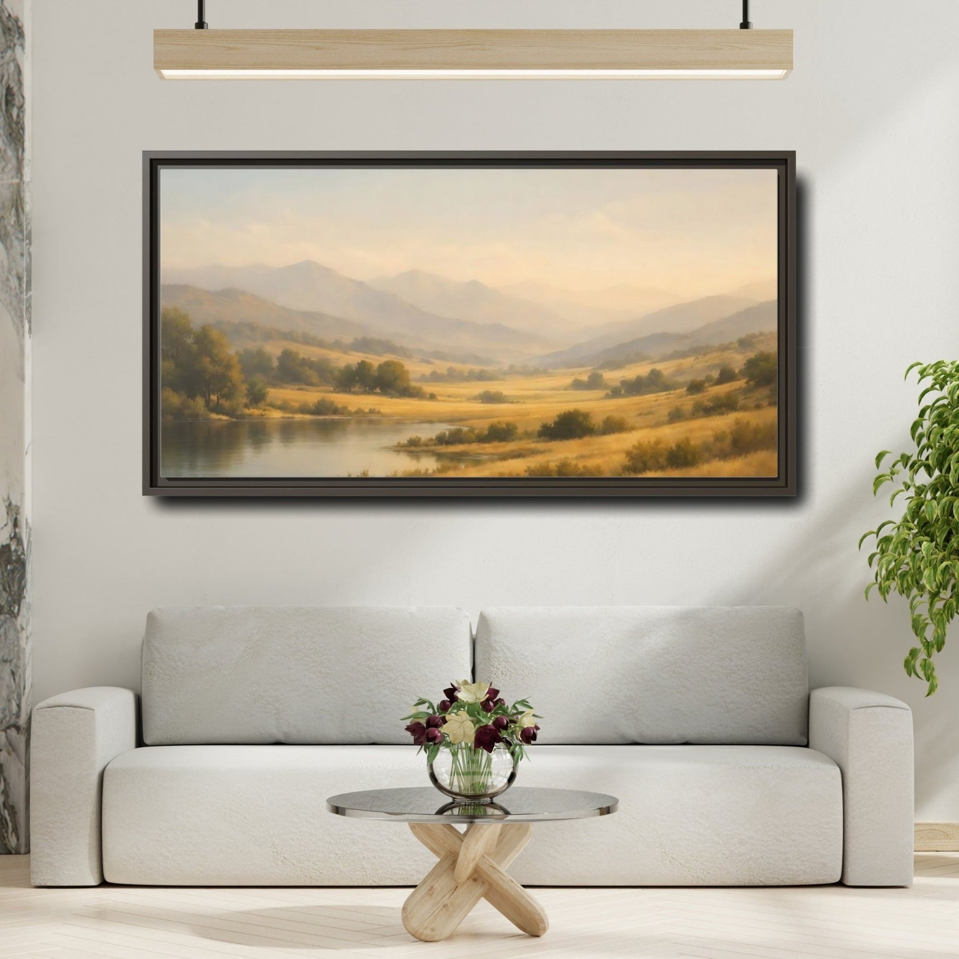Landscape Nature Mountain Valley Golden - Framed Canvas Wall Art Print - YesArtYes