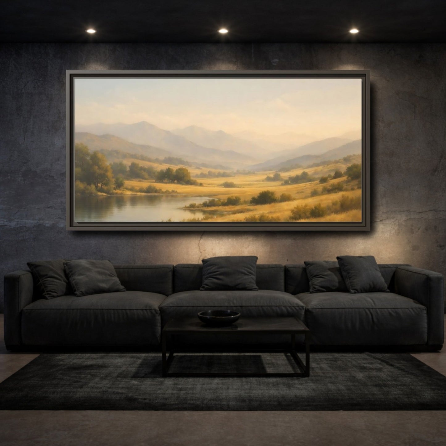 Landscape Nature Mountain Valley Golden - Framed Canvas Wall Art Print - YesArtYes