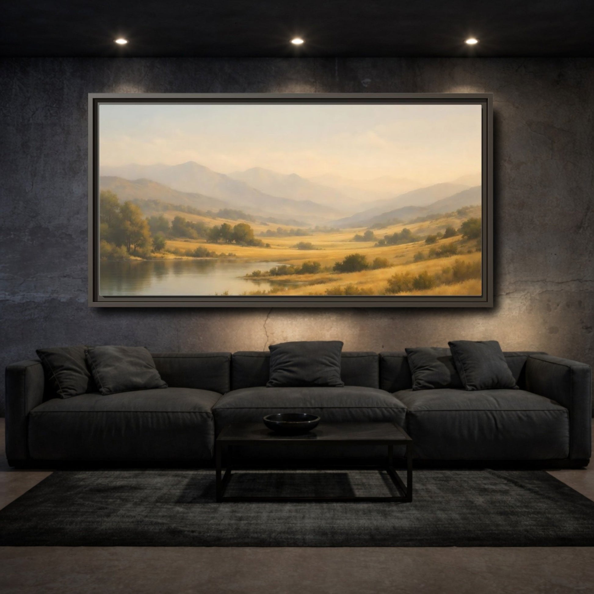 Landscape Nature Mountain Valley Golden - Framed Canvas Wall Art Print - YesArtYes