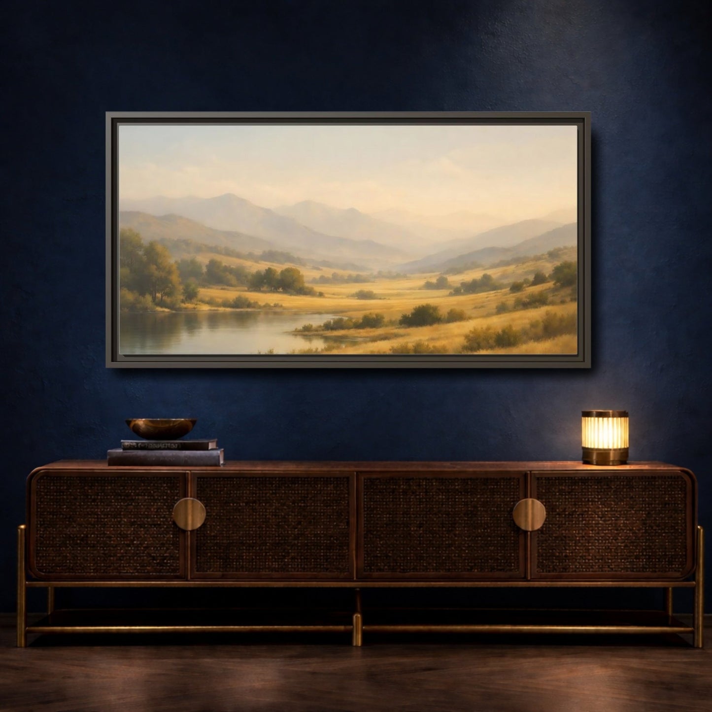 Landscape Nature Mountain Valley Golden - Framed Canvas Wall Art Print - YesArtYes