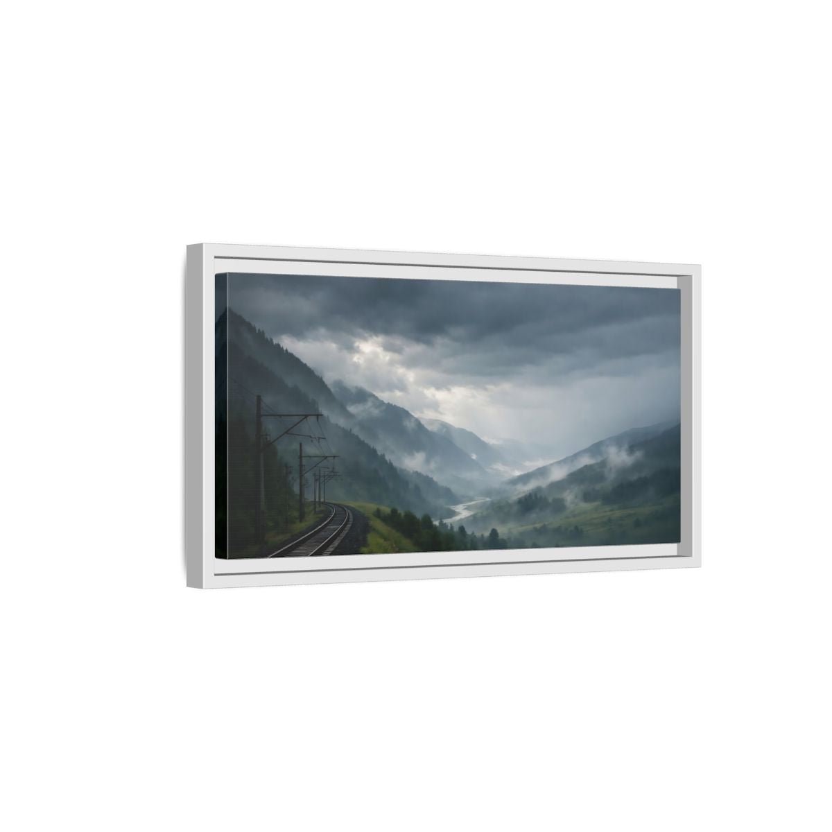 Landscape Nature Mountain Valley Green And - Framed Canvas Wall Art Print - YesArtYes