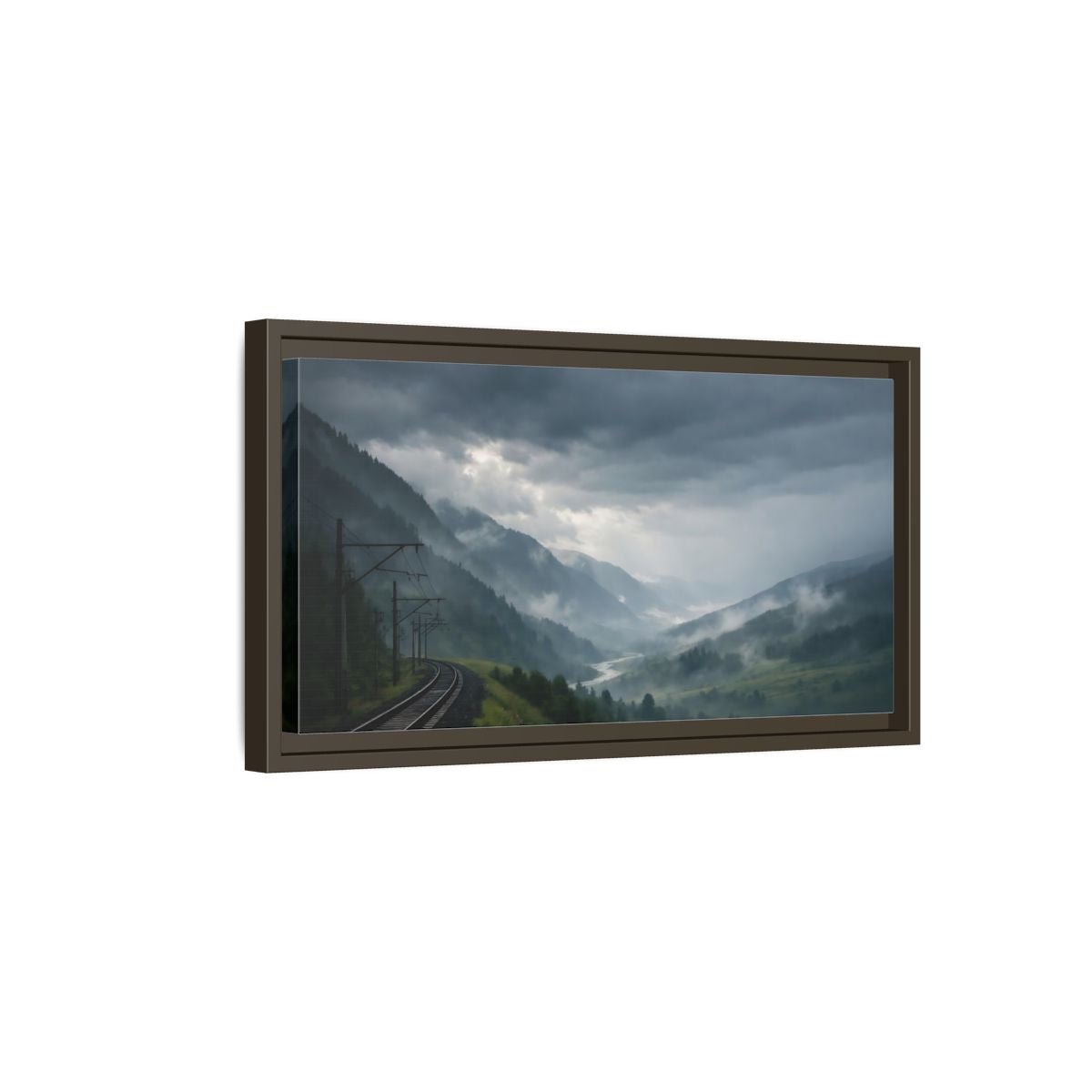 Landscape Nature Mountain Valley Green And - Framed Canvas Wall Art Print - YesArtYes