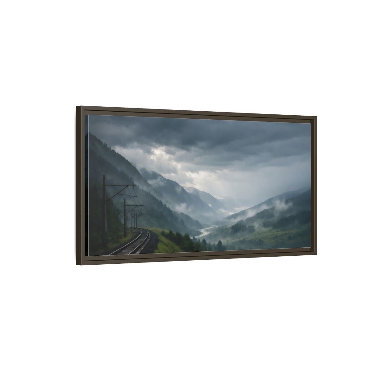 Landscape Nature Mountain Valley Green And - Framed Canvas Wall Art Print - YesArtYes