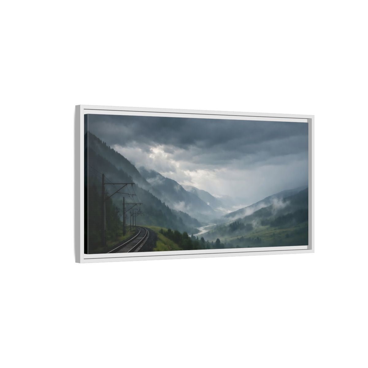 Landscape Nature Mountain Valley Green And - Framed Canvas Wall Art Print - YesArtYes
