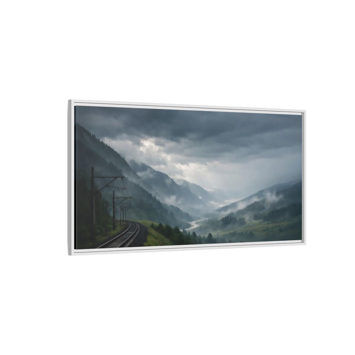 Landscape Nature Mountain Valley Green And - Framed Canvas Wall Art Print - YesArtYes