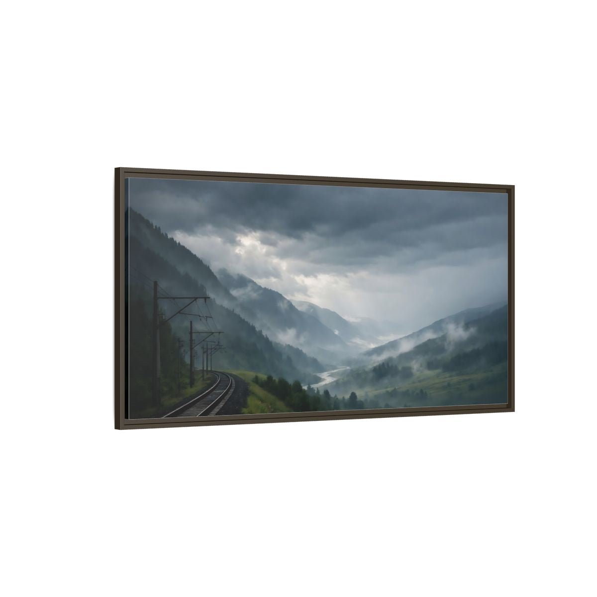 Landscape Nature Mountain Valley Green And - Framed Canvas Wall Art Print - YesArtYes