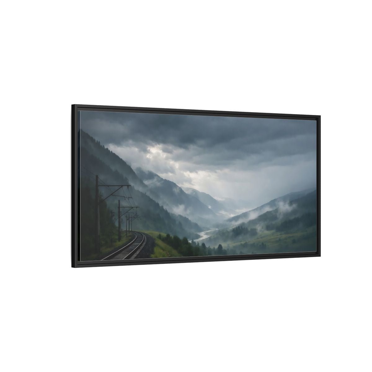 Landscape Nature Mountain Valley Green And - Framed Canvas Wall Art Print - YesArtYes