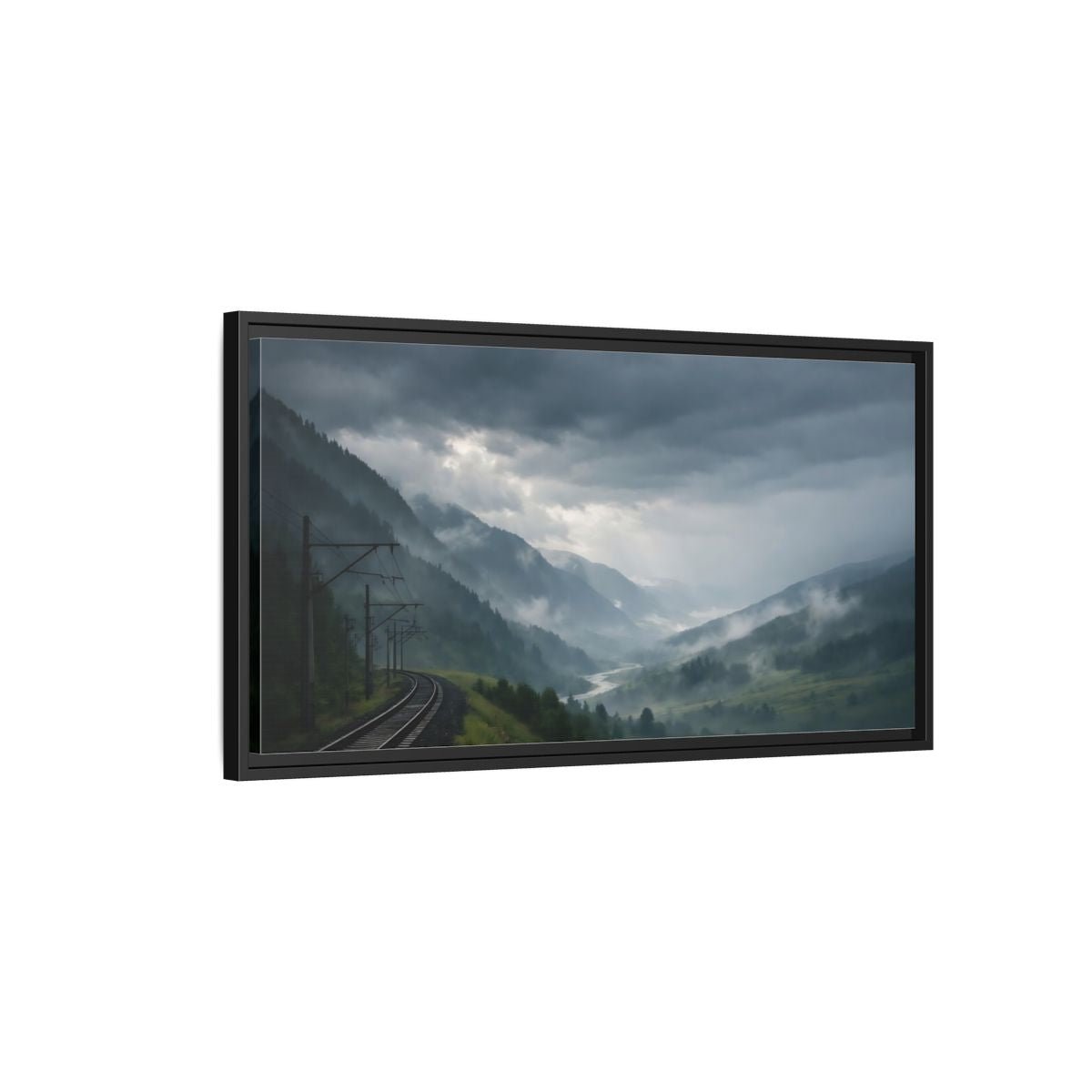 Landscape Nature Mountain Valley Green And - Framed Canvas Wall Art Print - YesArtYes