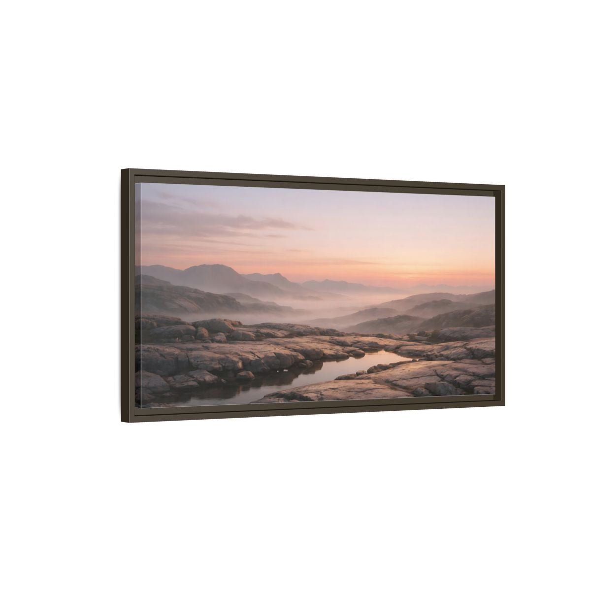 Landscape Nature Mountain Valley Misty Dawn - Framed Canvas Wall Art Print - YesArtYes