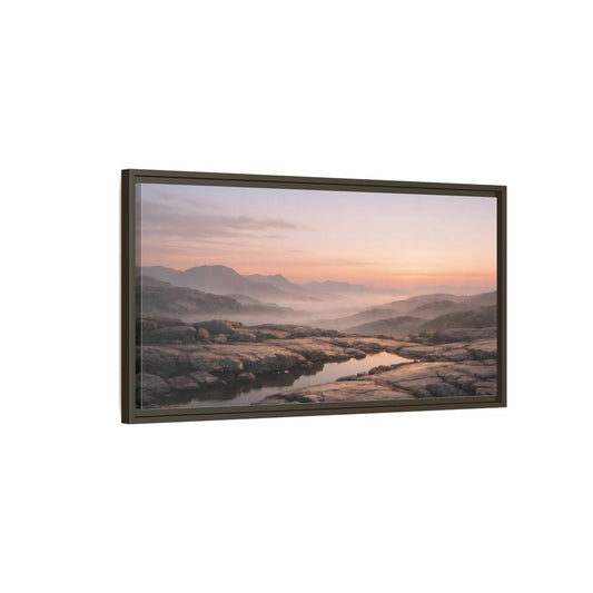 Landscape Nature Mountain Valley Misty Dawn - Framed Canvas Wall Art Print - YesArtYes