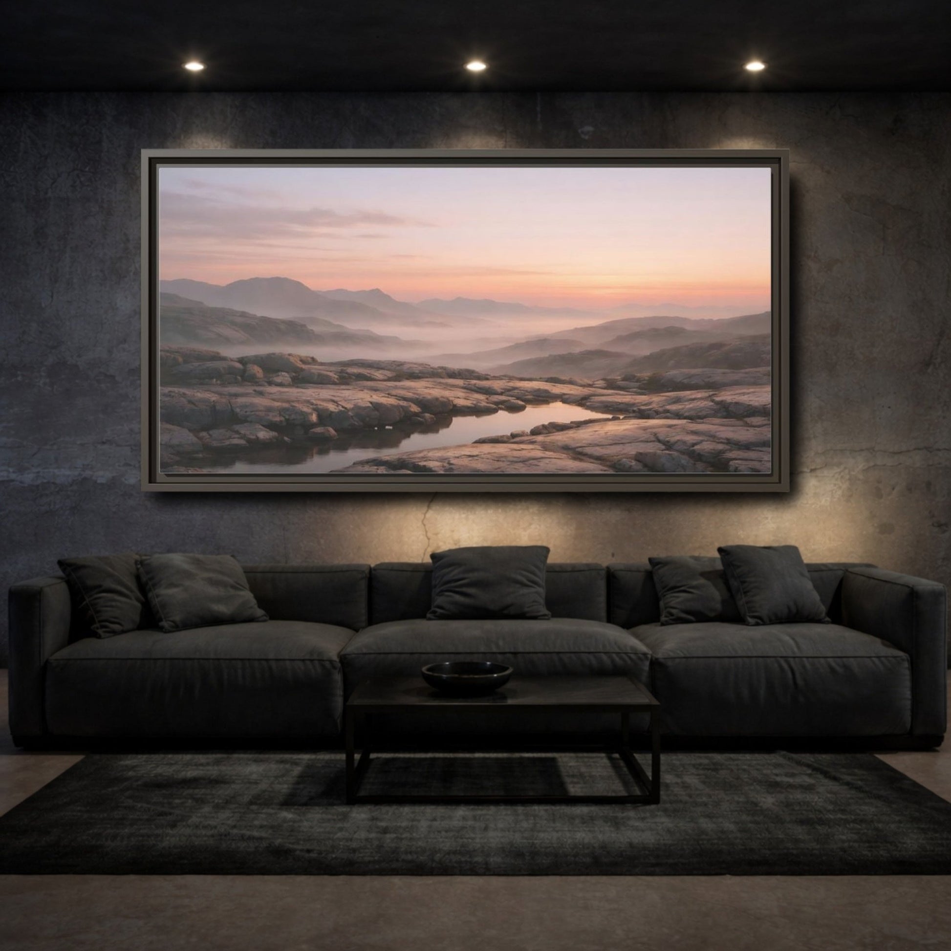 Landscape Nature Mountain Valley Misty Dawn - Framed Canvas Wall Art Print - YesArtYes
