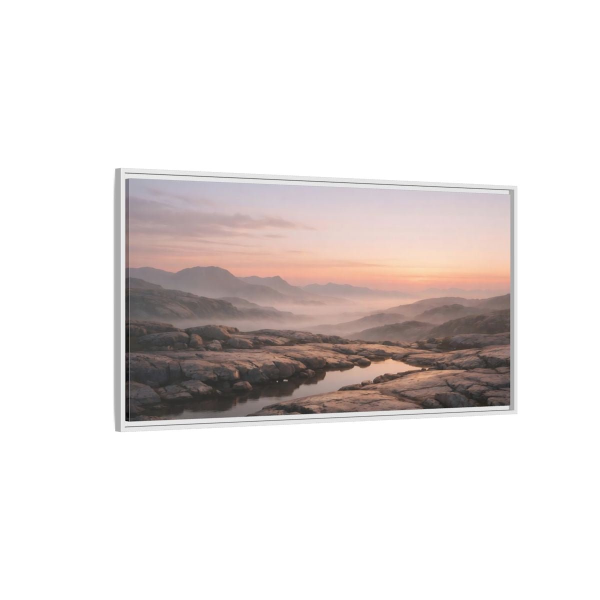 Landscape Nature Mountain Valley Misty Dawn - Framed Canvas Wall Art Print - YesArtYes