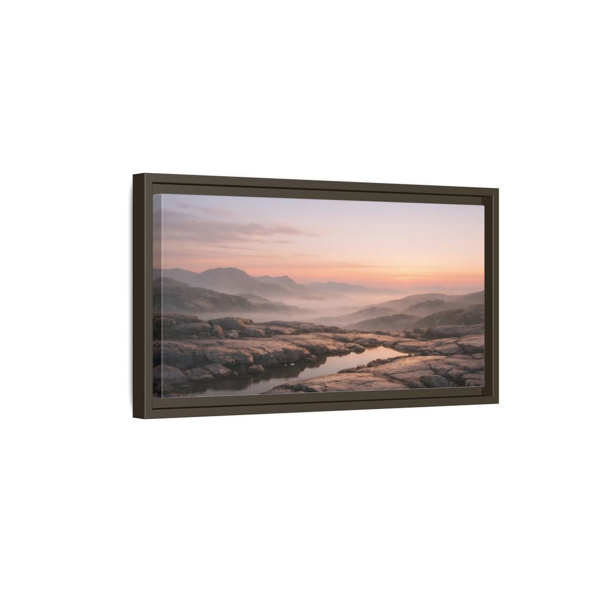 Landscape Nature Mountain Valley Misty Dawn - Framed Canvas Wall Art Print - YesArtYes