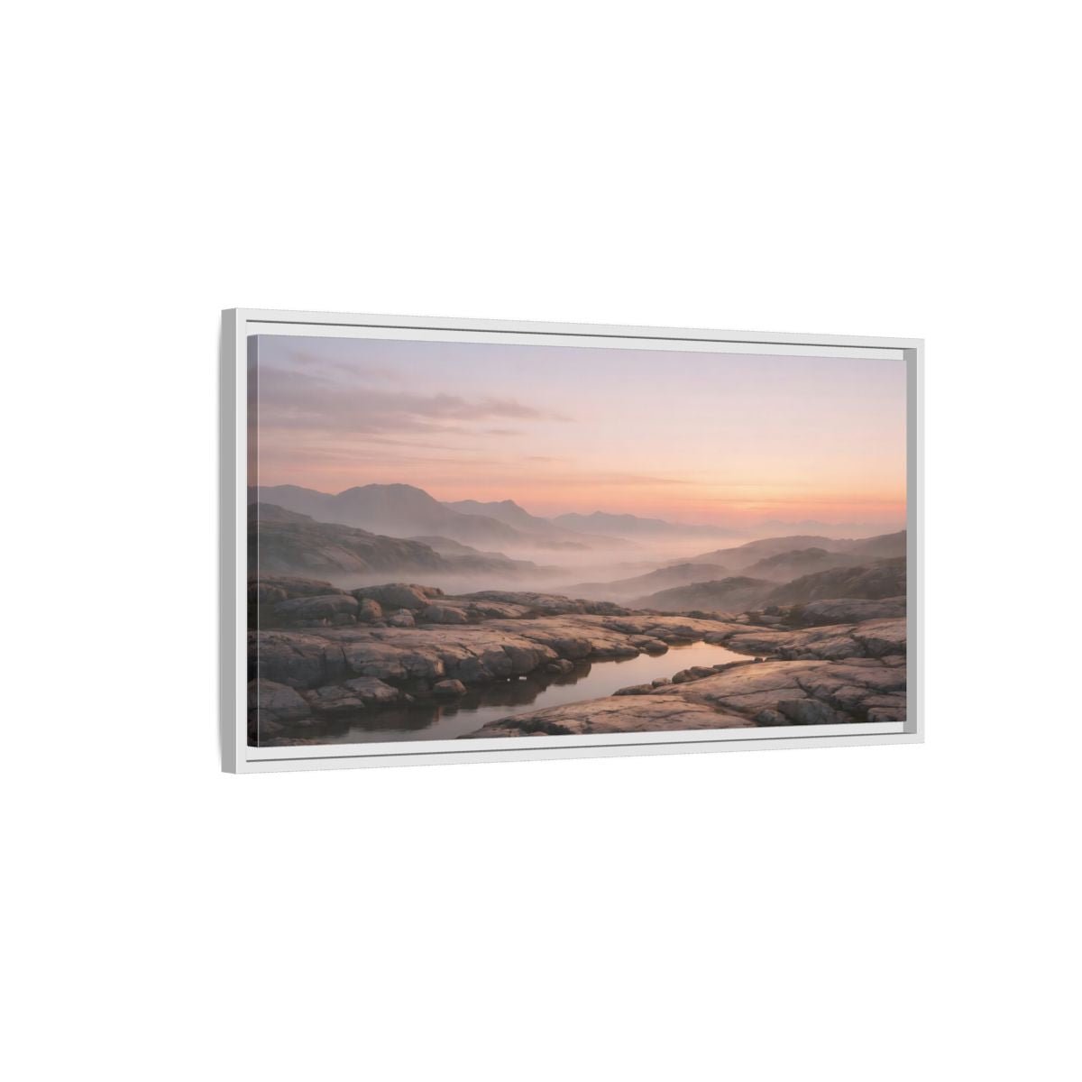 Landscape Nature Mountain Valley Misty Dawn - Framed Canvas Wall Art Print - YesArtYes