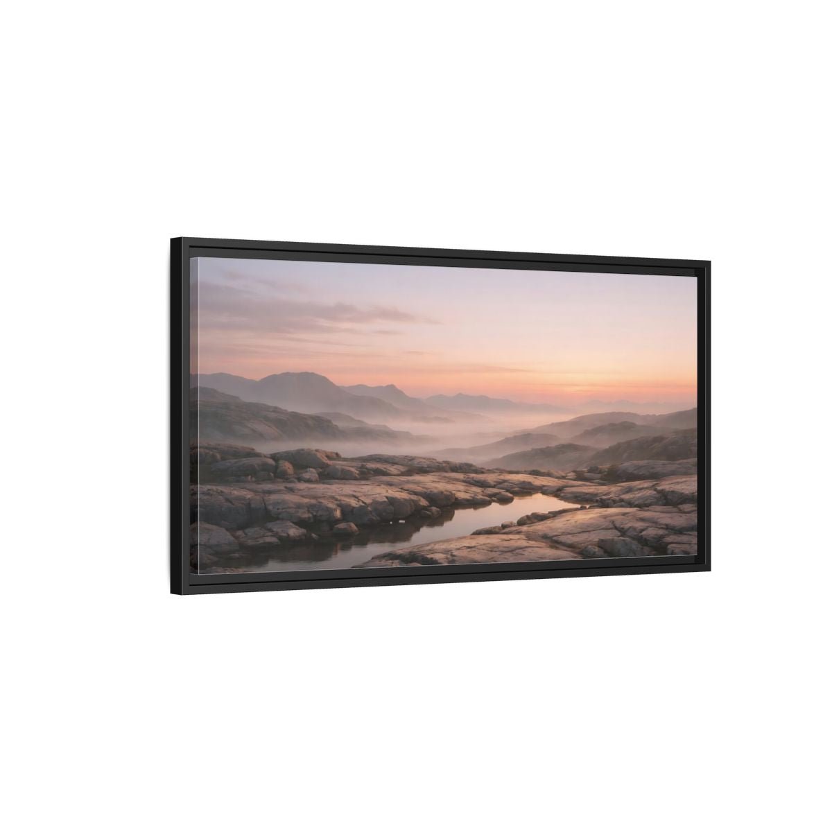 Landscape Nature Mountain Valley Misty Dawn - Framed Canvas Wall Art Print - YesArtYes