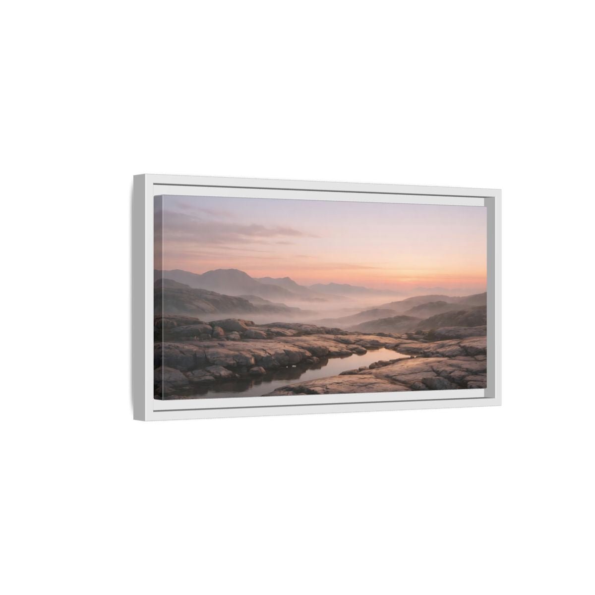 Landscape Nature Mountain Valley Misty Dawn - Framed Canvas Wall Art Print - YesArtYes
