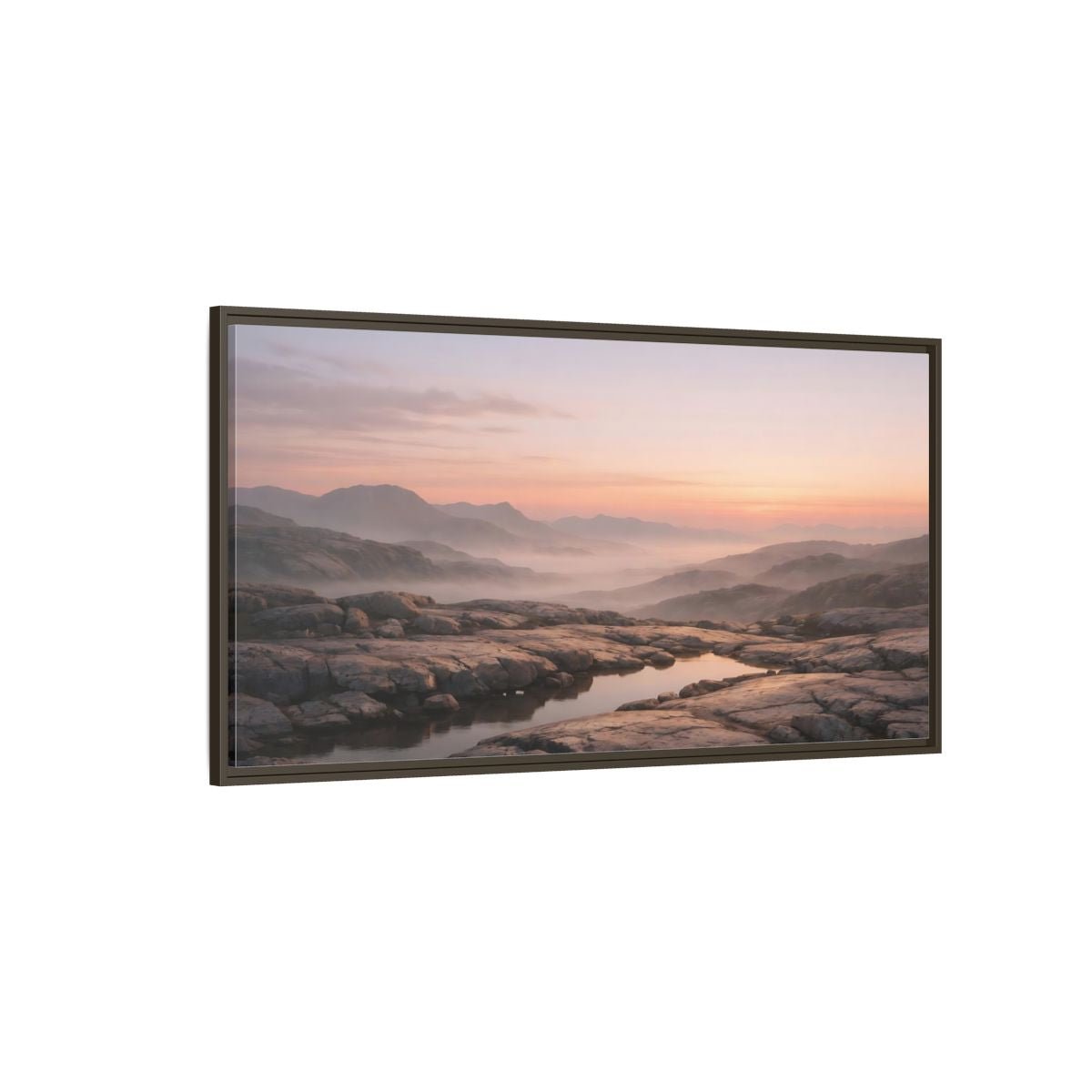 Landscape Nature Mountain Valley Misty Dawn - Framed Canvas Wall Art Print - YesArtYes