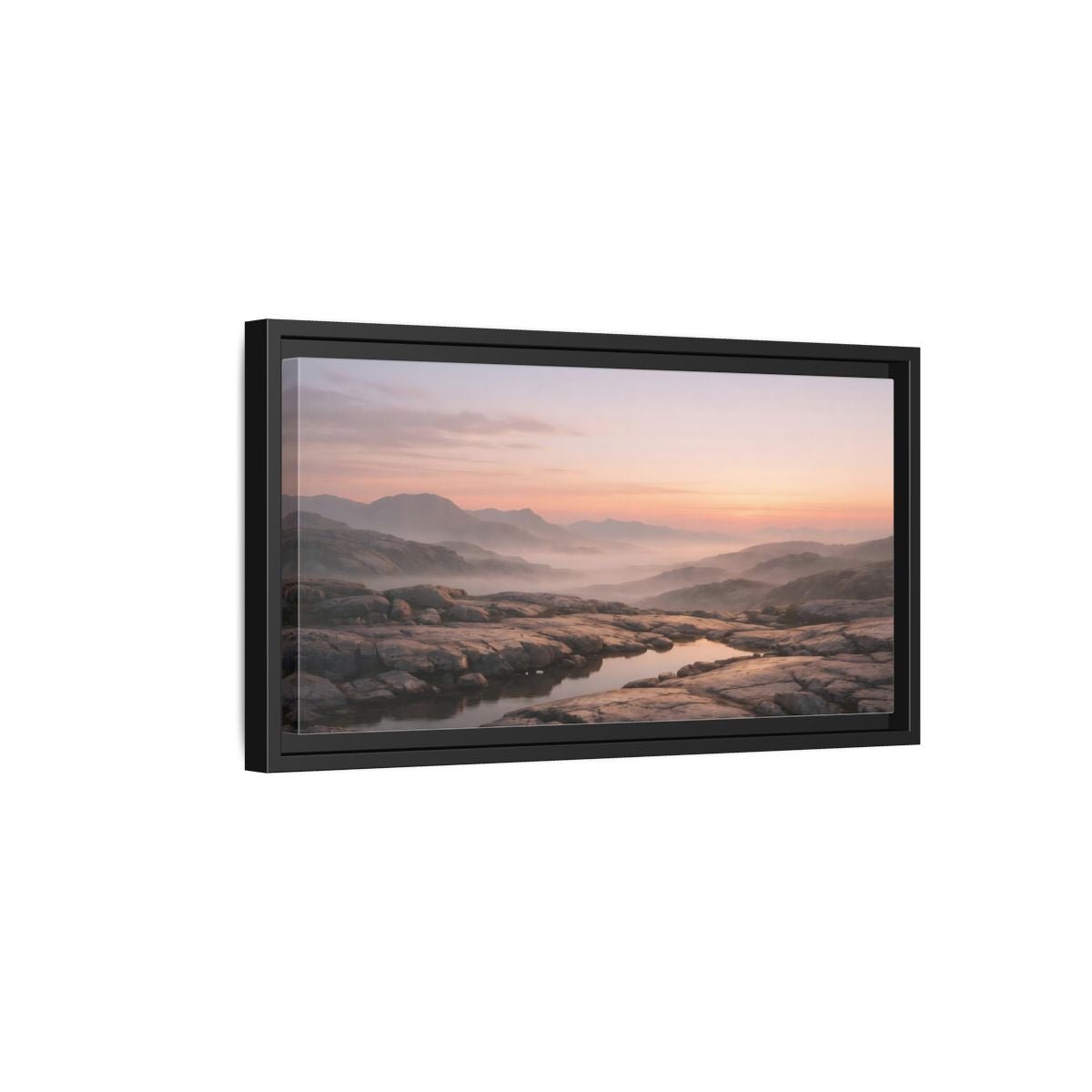 Landscape Nature Mountain Valley Misty Dawn - Framed Canvas Wall Art Print - YesArtYes