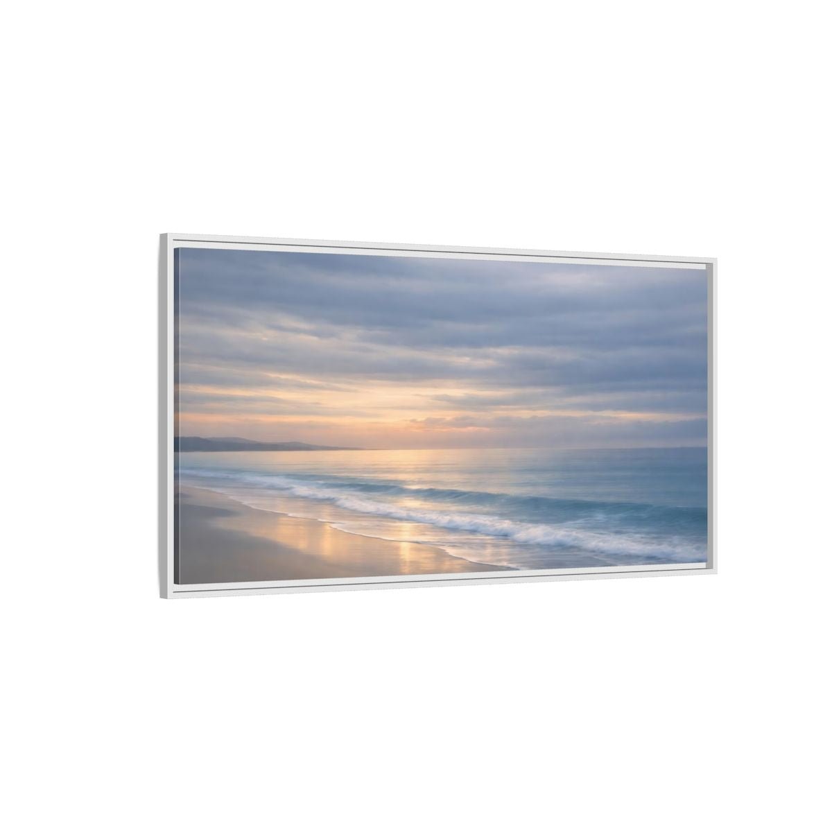 Landscape Nature Ocean Beach Pastel Sunset - Framed Canvas Wall Art Print - YesArtYes