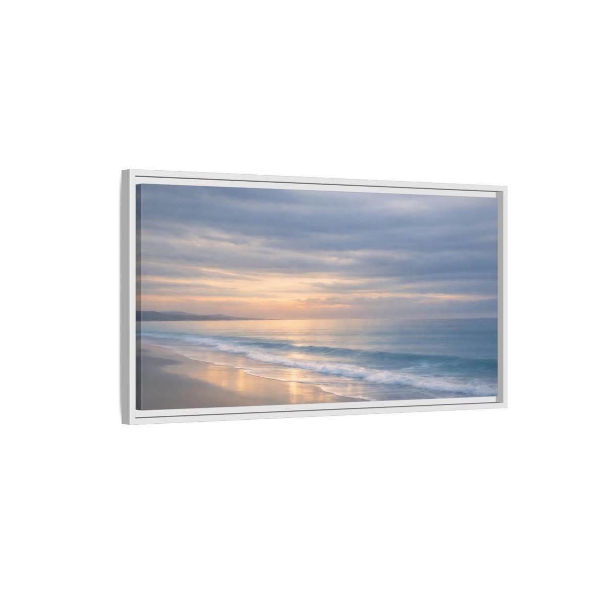Landscape Nature Ocean Beach Pastel Sunset - Framed Canvas Wall Art Print - YesArtYes
