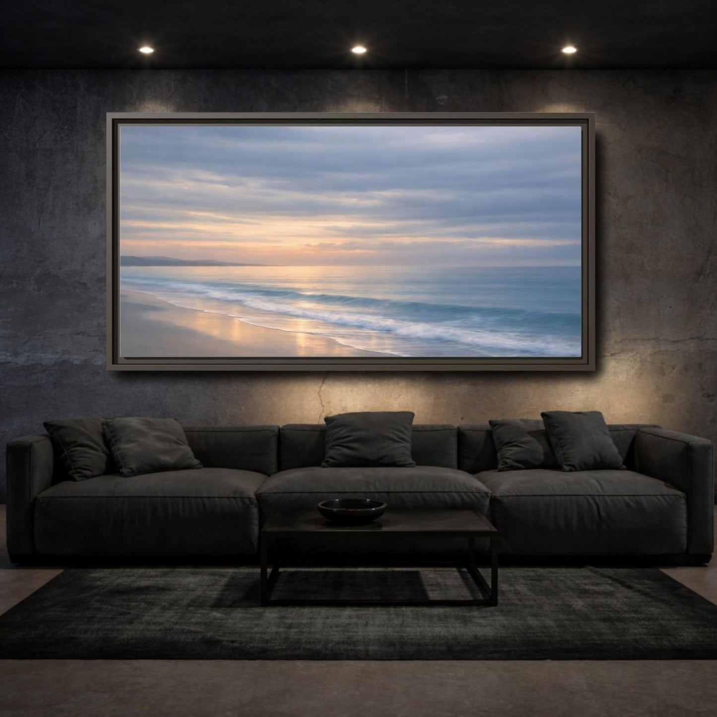 Landscape Nature Ocean Beach Pastel Sunset - Framed Canvas Wall Art Print - YesArtYes