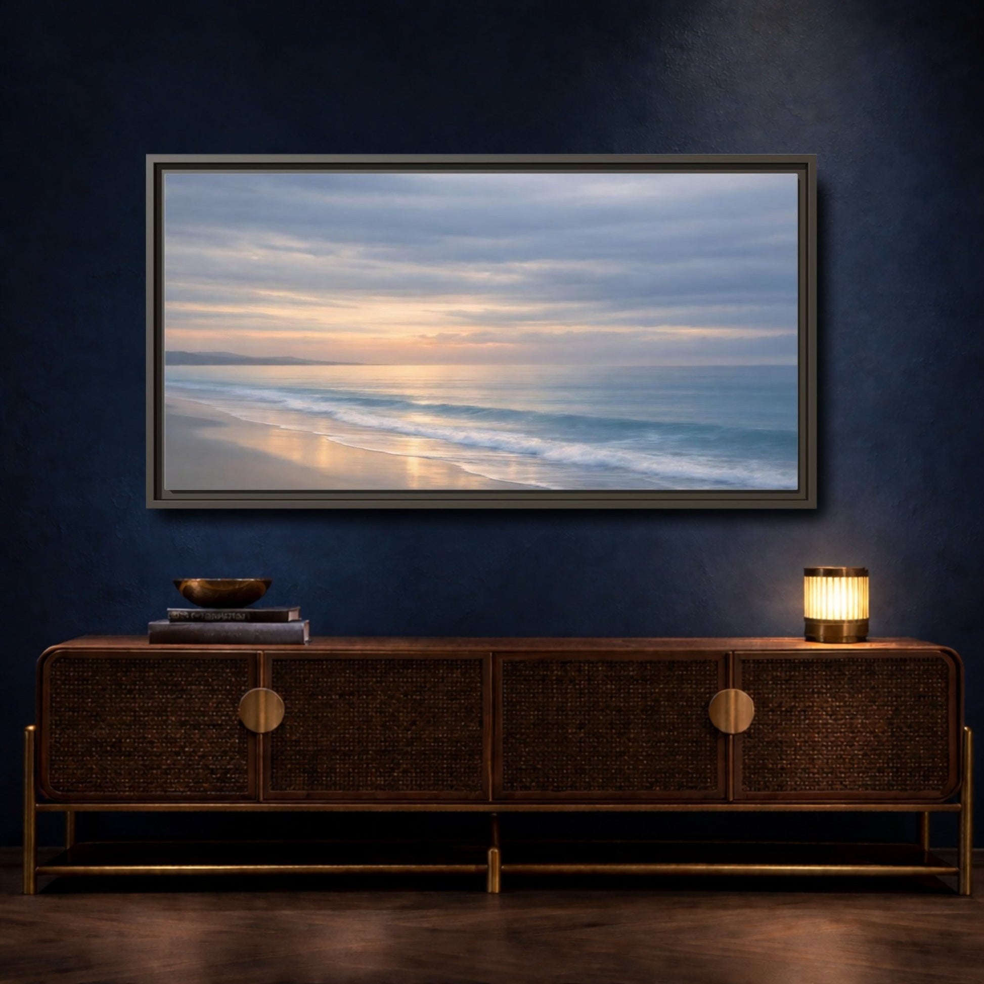 Landscape Nature Ocean Beach Pastel Sunset - Framed Canvas Wall Art Print - YesArtYes