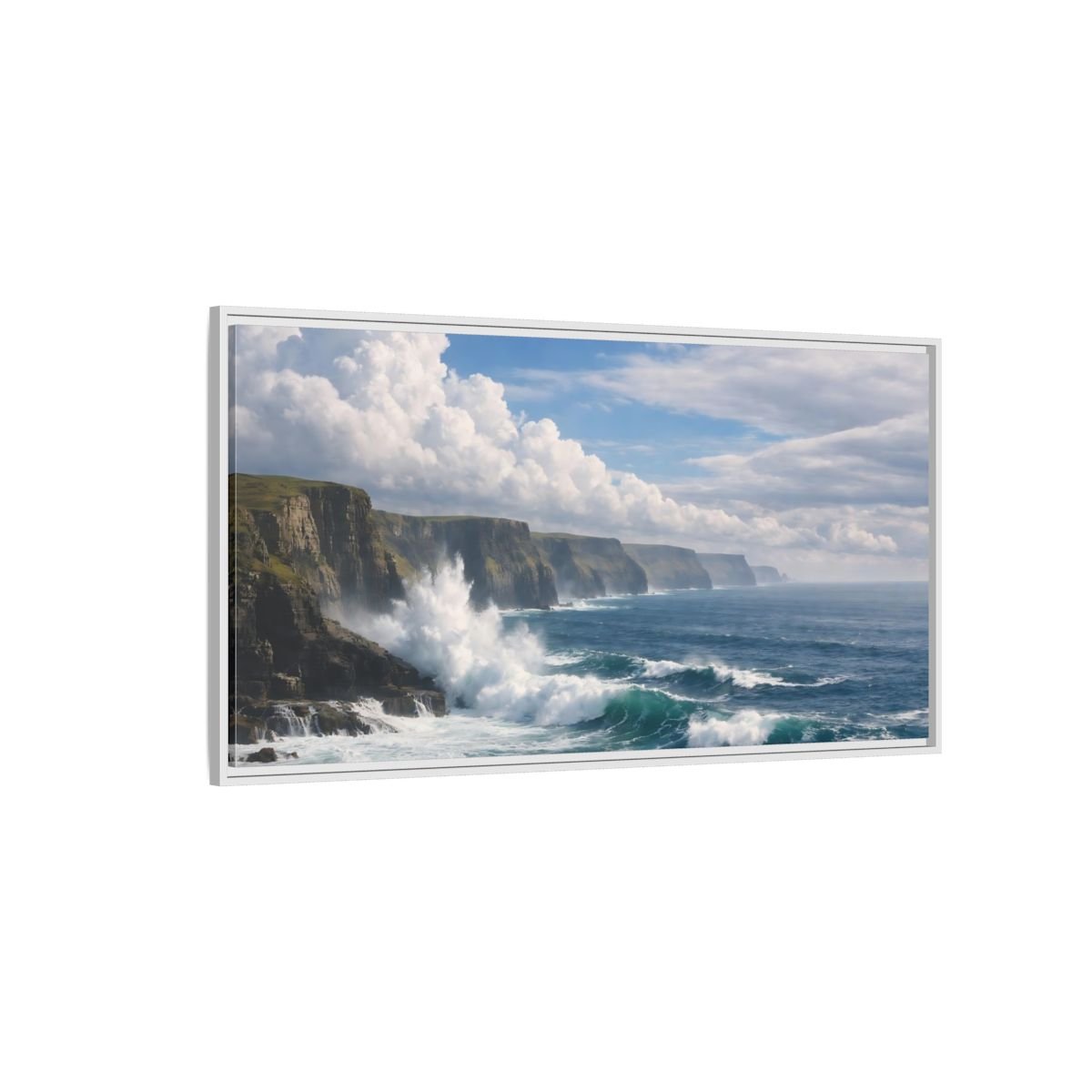 Landscape Nature Ocean Cliffs Blue - Framed Canvas Wall Art Print - YesArtYes