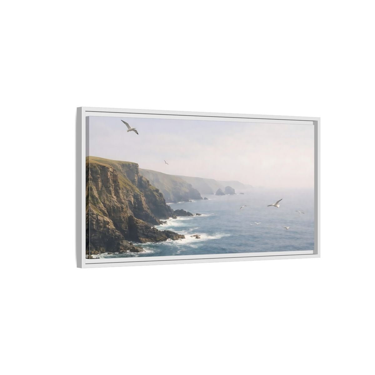 Landscape Nature Ocean Cliffs Blue - Framed Canvas Wall Art Print - YesArtYes