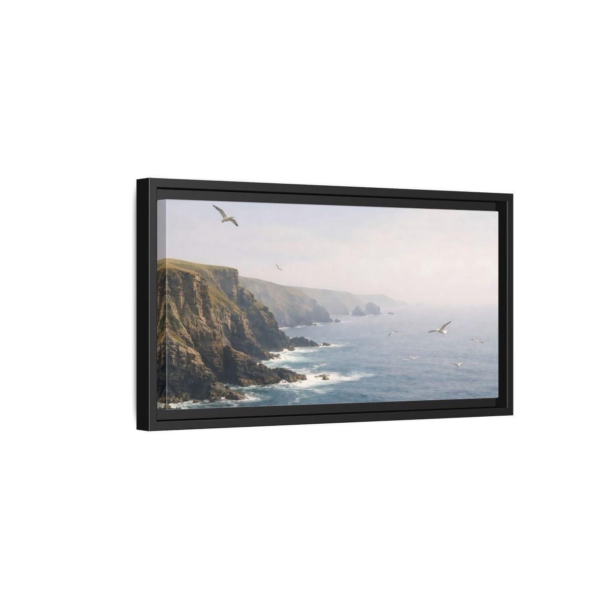 Landscape Nature Ocean Cliffs Blue - Framed Canvas Wall Art Print - YesArtYes