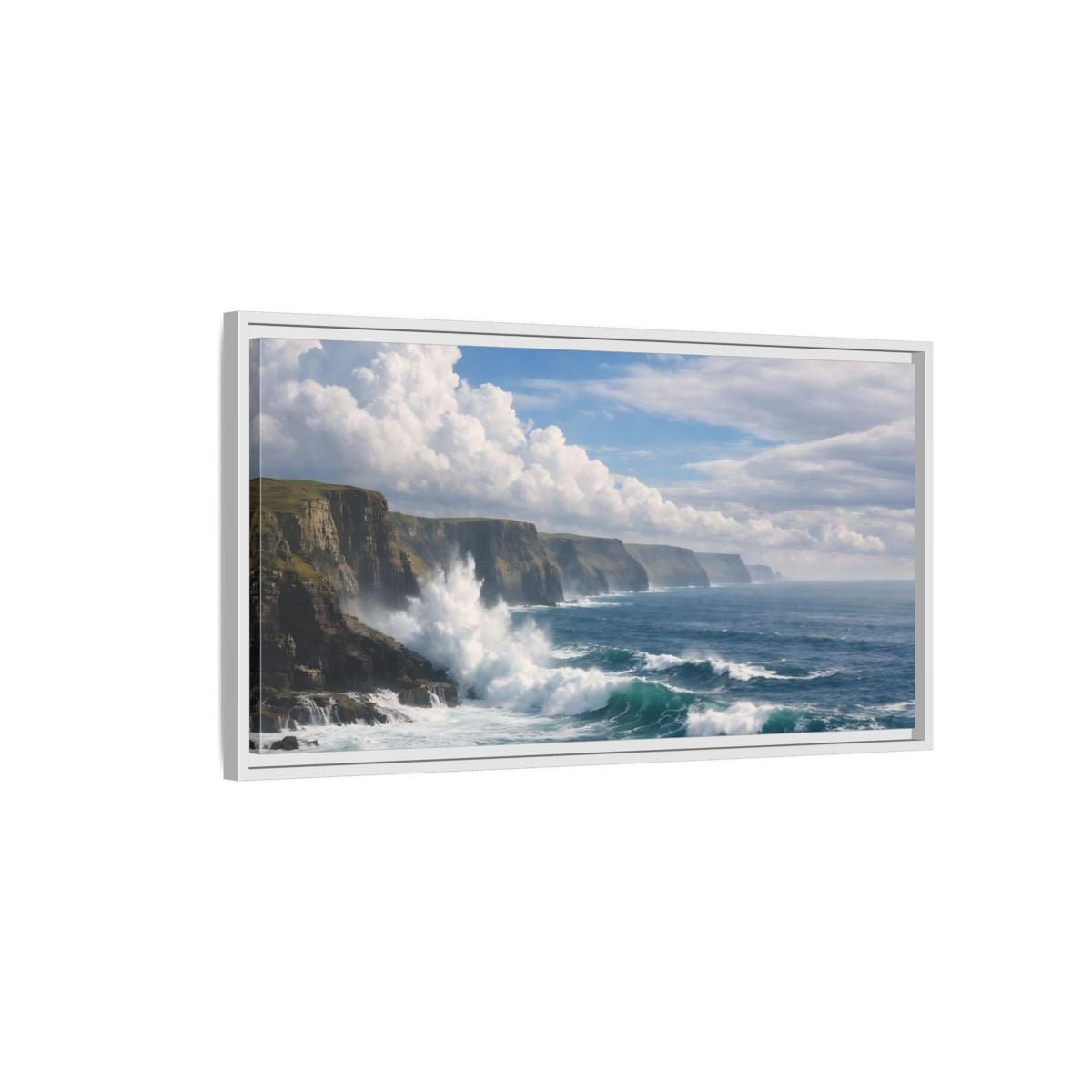 Landscape Nature Ocean Cliffs Blue - Framed Canvas Wall Art Print - YesArtYes