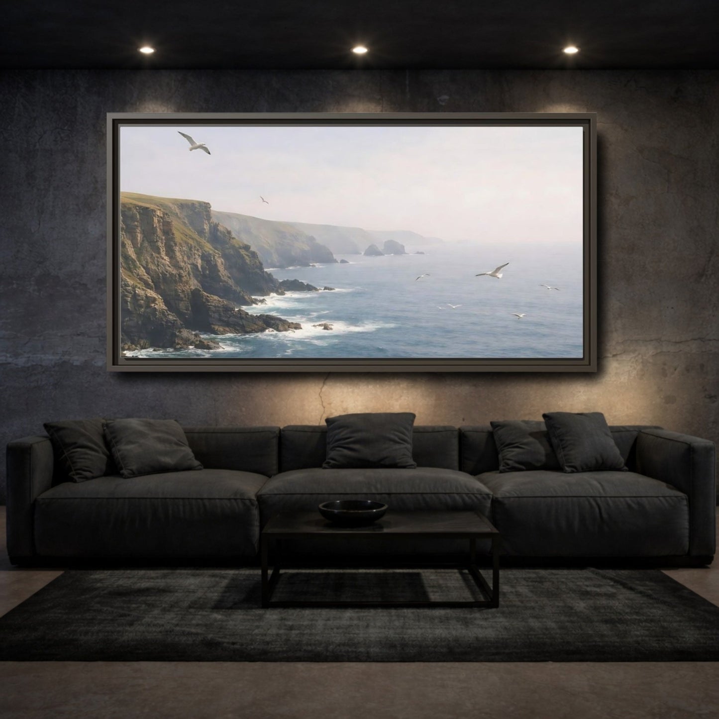 Landscape Nature Ocean Cliffs Blue - Framed Canvas Wall Art Print - YesArtYes