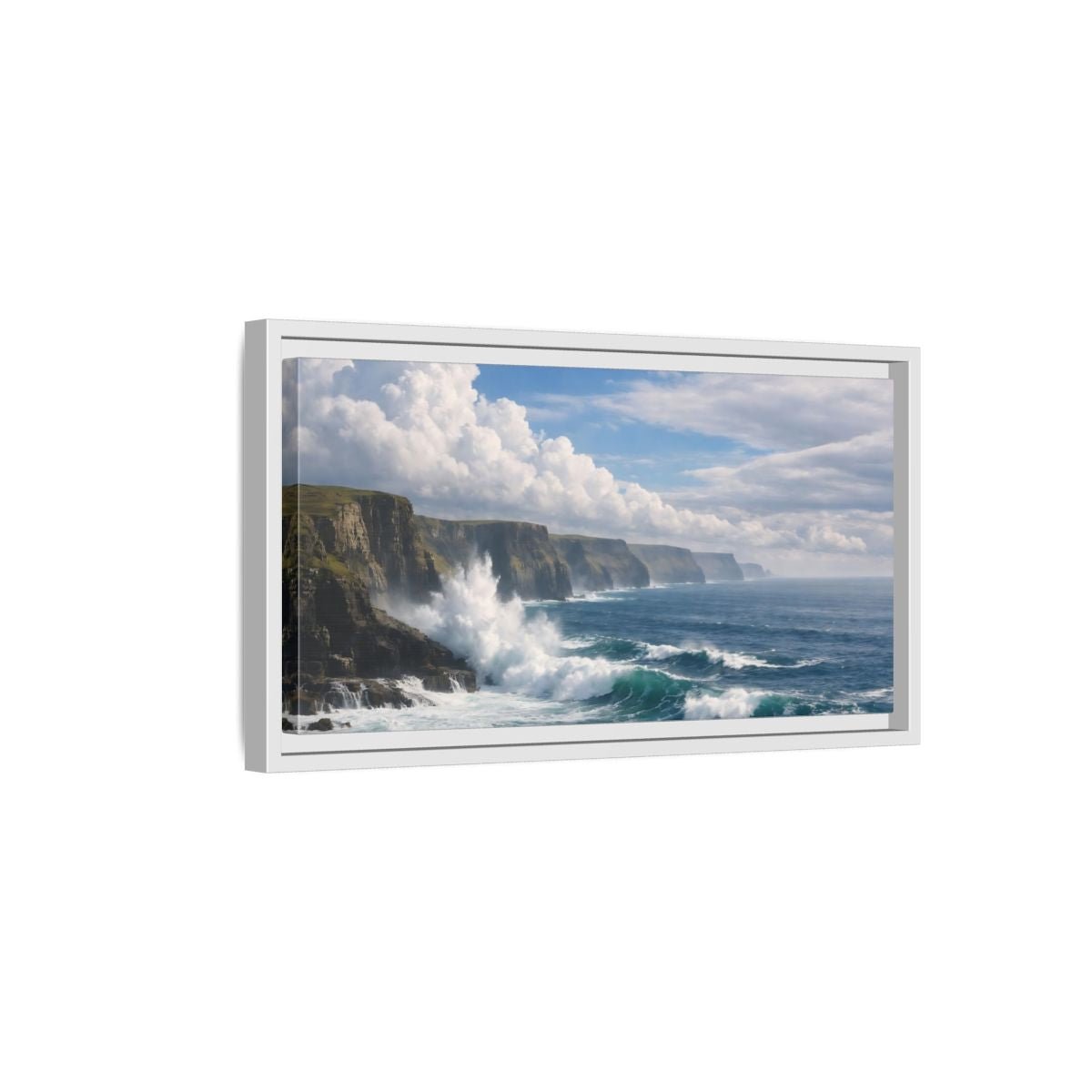 Landscape Nature Ocean Cliffs Blue - Framed Canvas Wall Art Print - YesArtYes