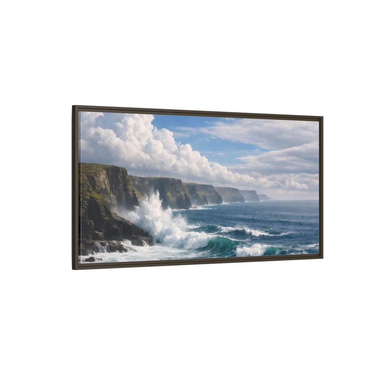 Landscape Nature Ocean Cliffs Blue - Framed Canvas Wall Art Print - YesArtYes