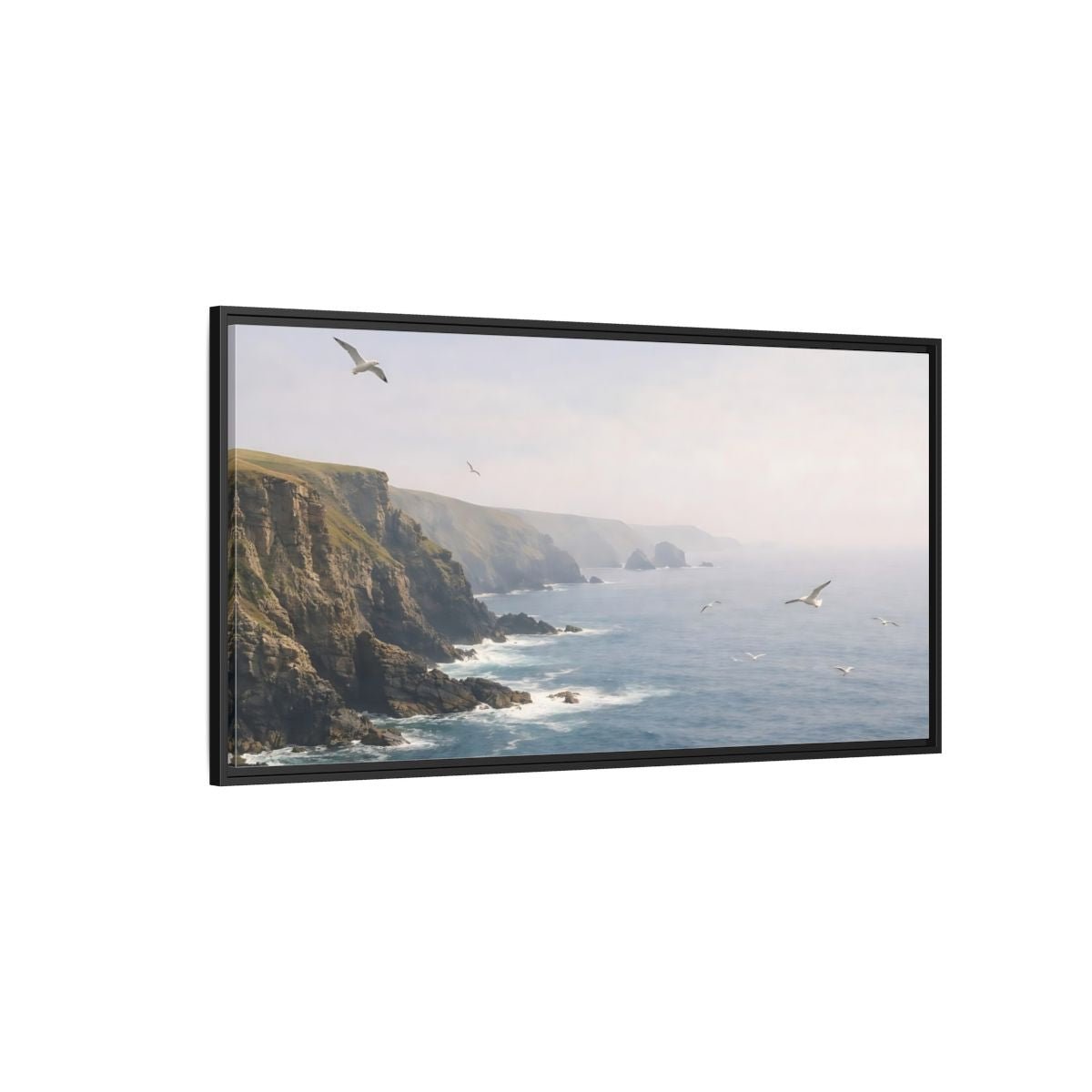 Landscape Nature Ocean Cliffs Blue - Framed Canvas Wall Art Print - YesArtYes