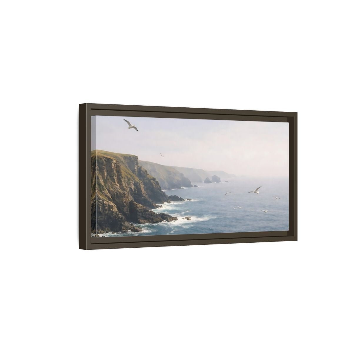 Landscape Nature Ocean Cliffs Blue - Framed Canvas Wall Art Print - YesArtYes