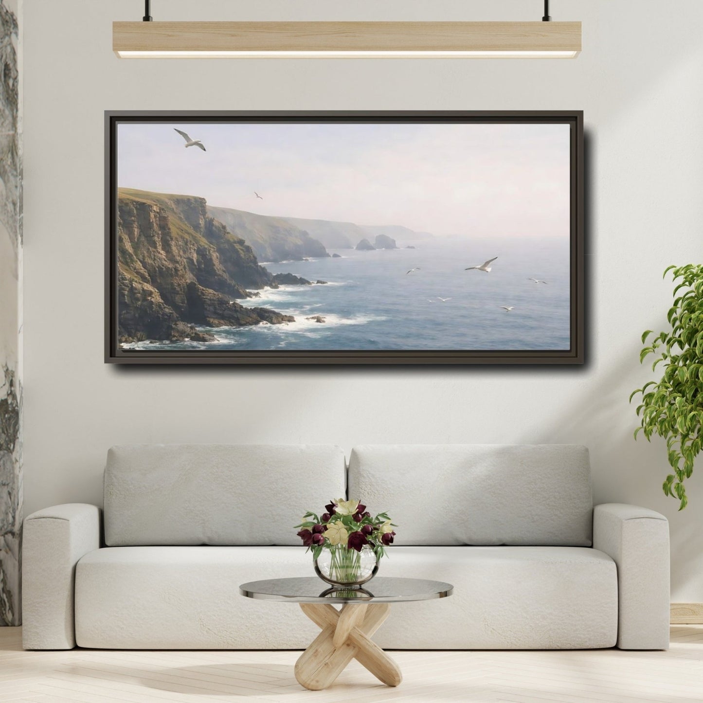 Landscape Nature Ocean Cliffs Blue - Framed Canvas Wall Art Print - YesArtYes