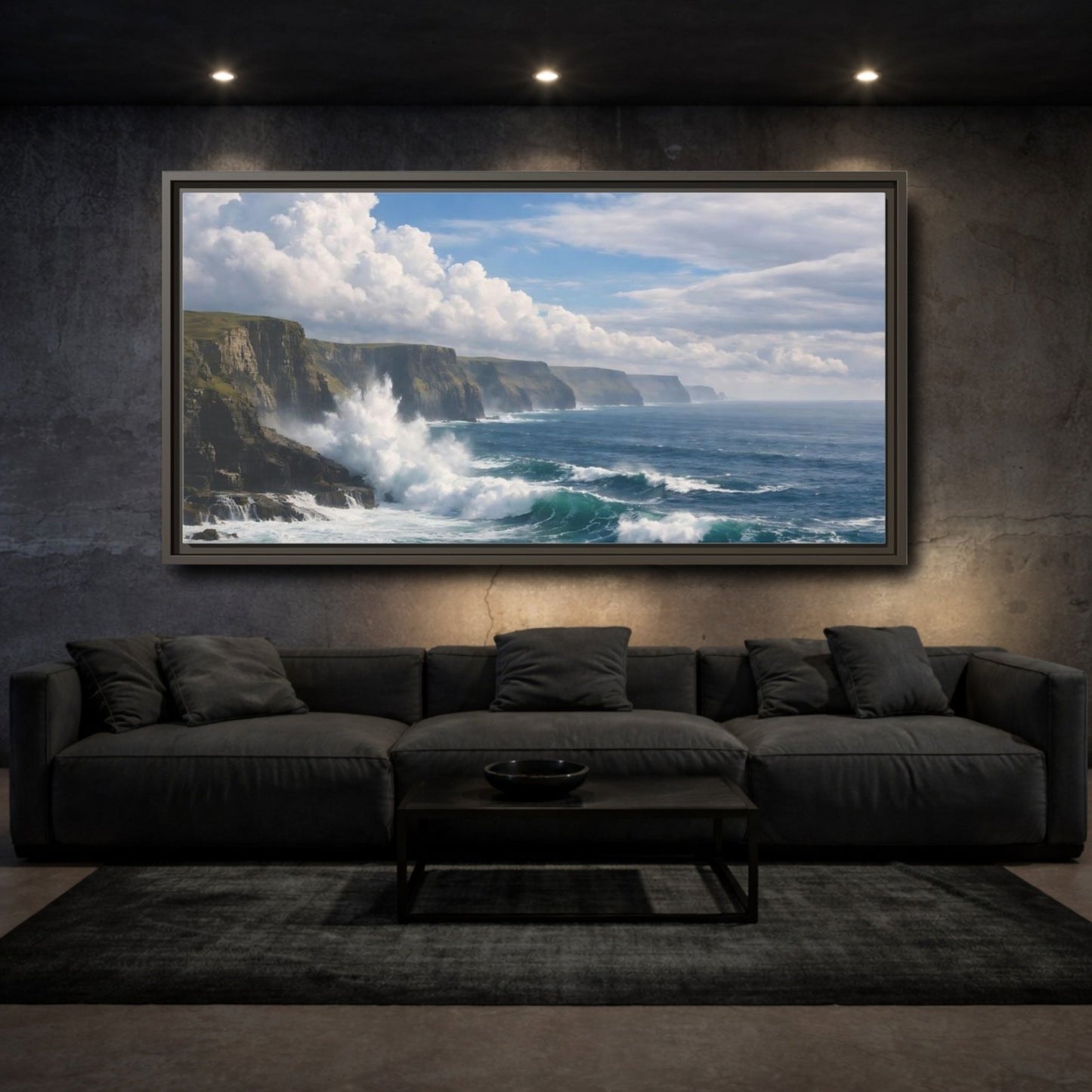 Landscape Nature Ocean Cliffs Blue - Framed Canvas Wall Art Print - YesArtYes