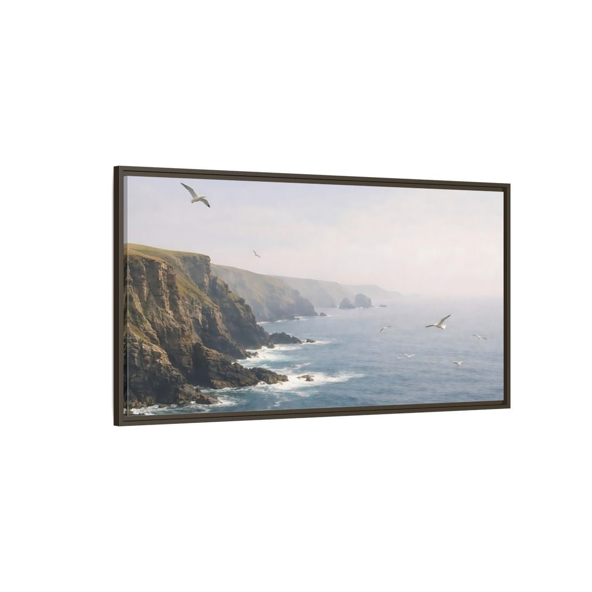 Landscape Nature Ocean Cliffs Blue - Framed Canvas Wall Art Print - YesArtYes