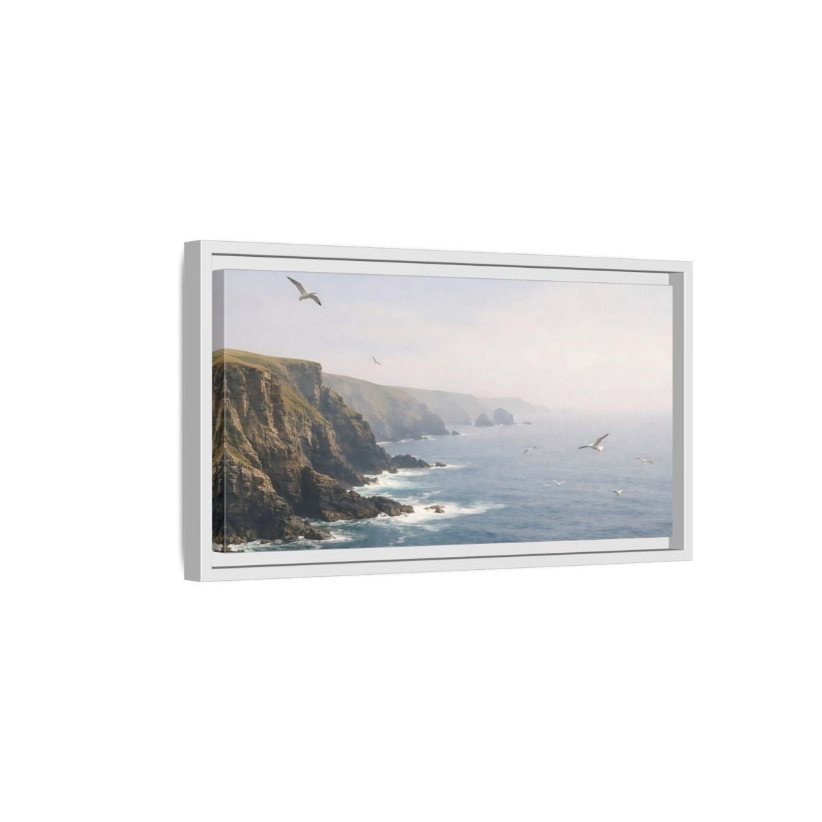 Landscape Nature Ocean Cliffs Blue - Framed Canvas Wall Art Print - YesArtYes