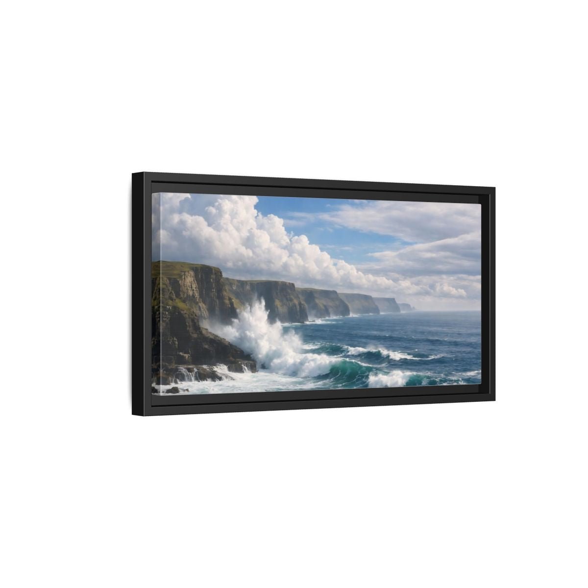Landscape Nature Ocean Cliffs Blue - Framed Canvas Wall Art Print - YesArtYes