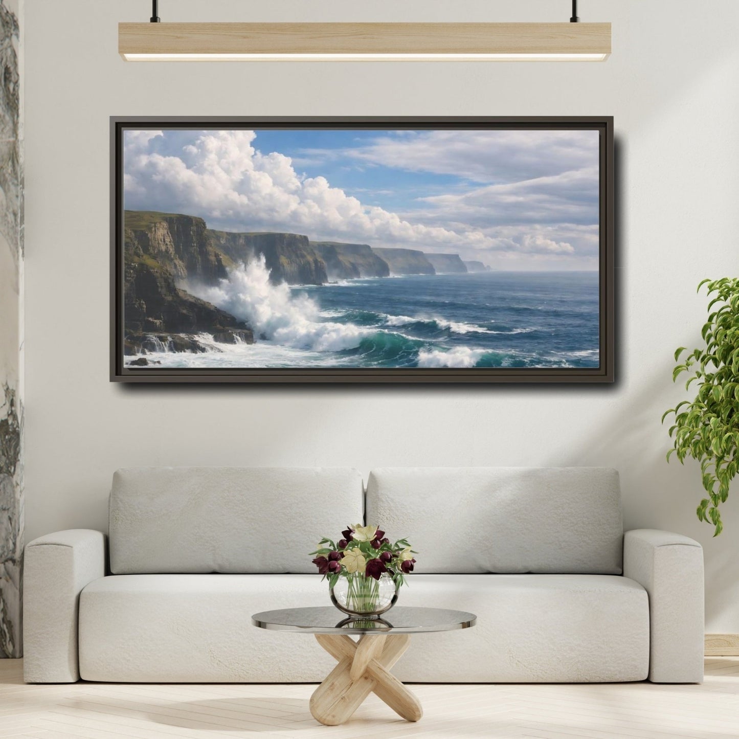 Landscape Nature Ocean Cliffs Blue - Framed Canvas Wall Art Print - YesArtYes