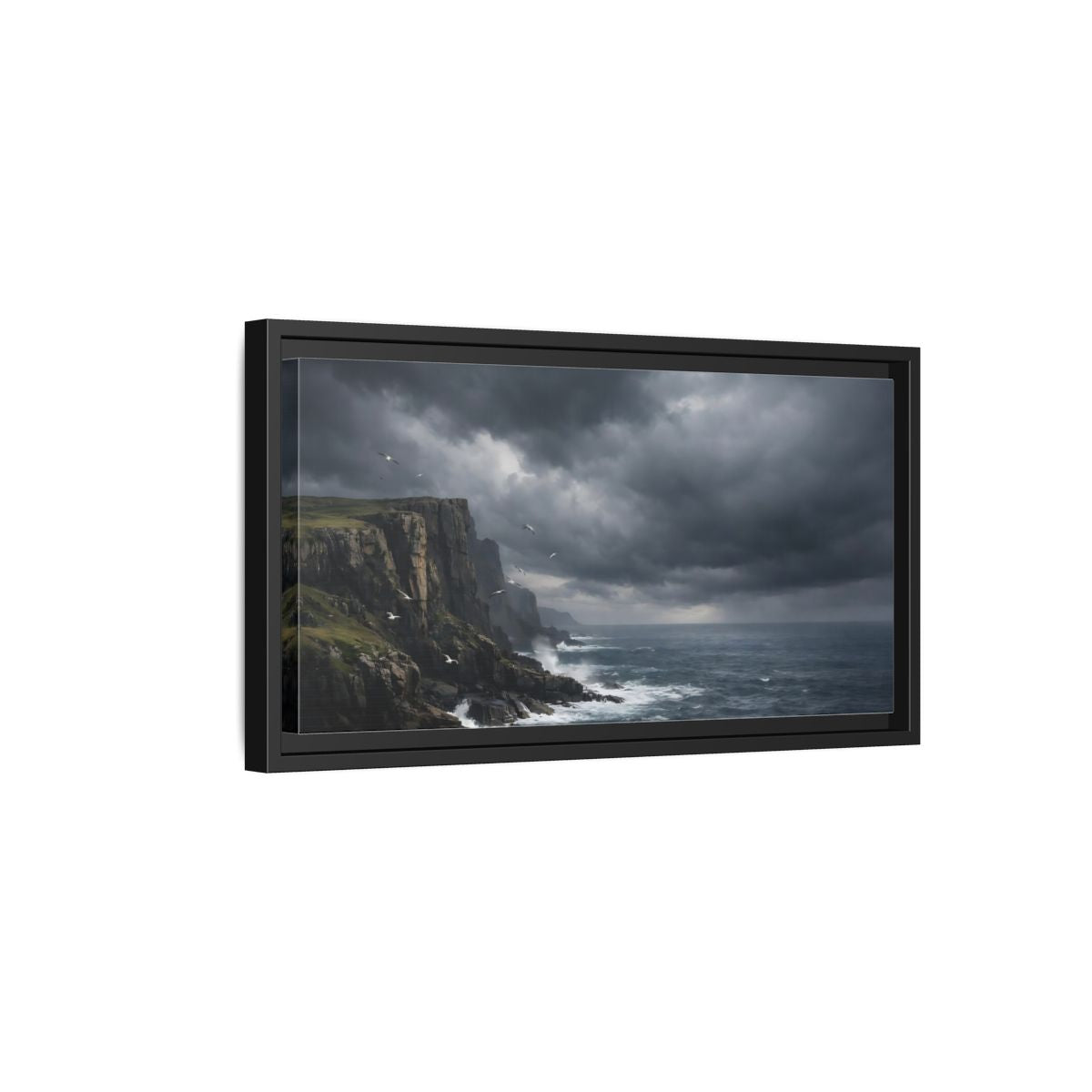 Side Mockup 8. Nature Ocean Cliffs Stormy Ocean shown as stretched canvas wall art