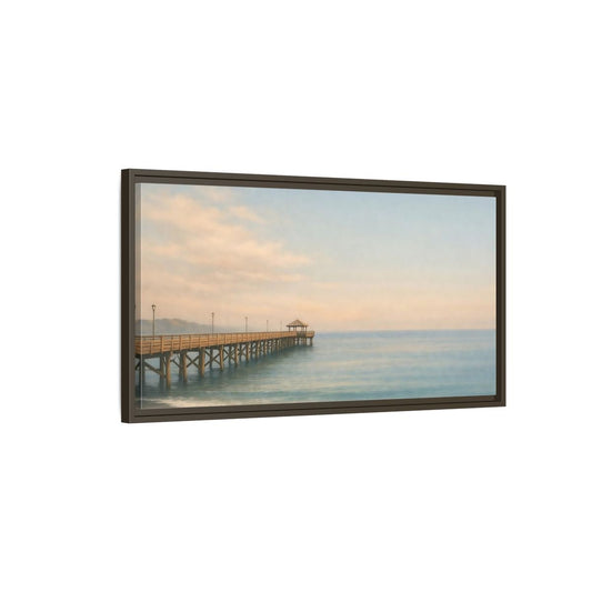 Landscape Nature Ocean Pier Coastal Sunset - Framed Canvas Wall Art Print - YesArtYes