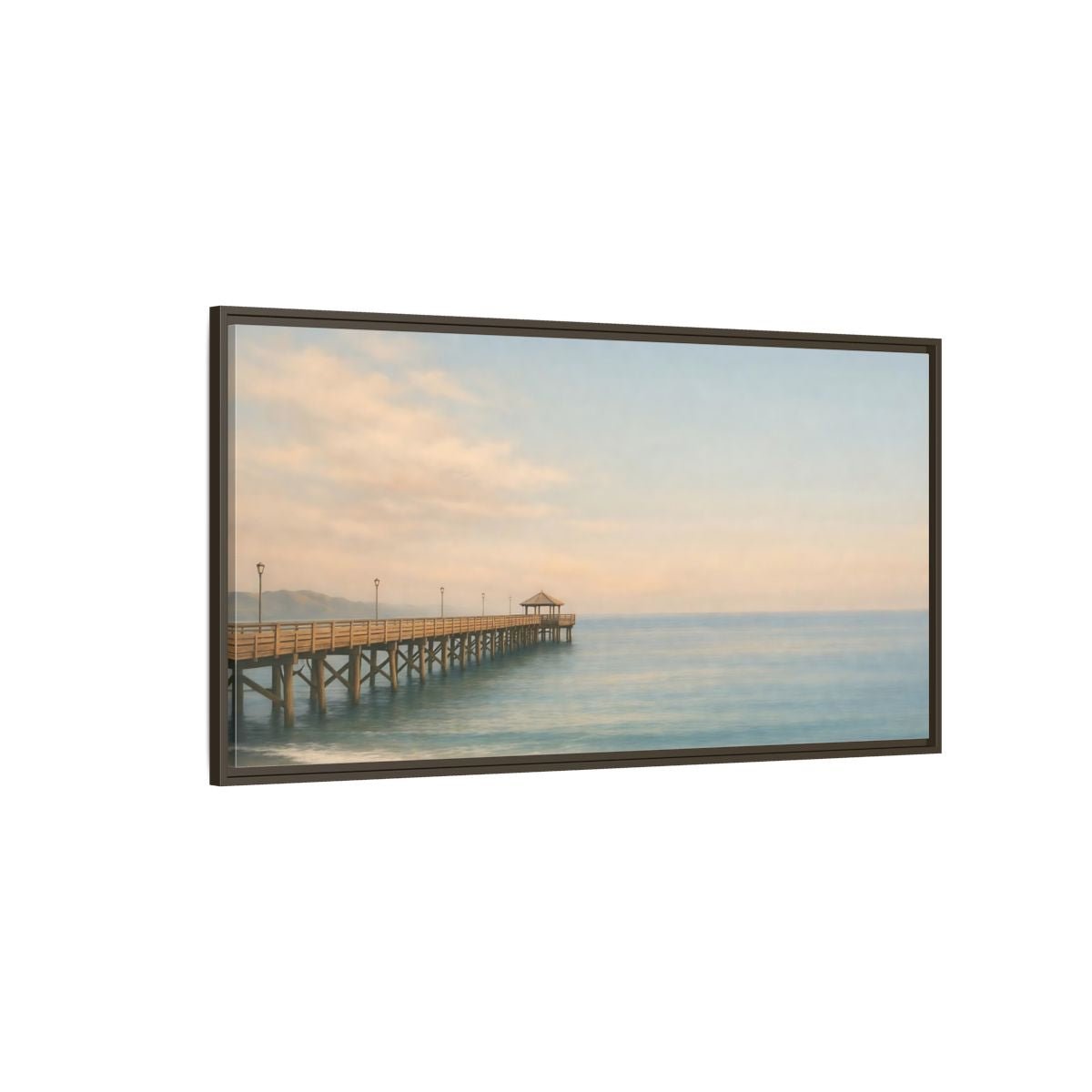 Landscape Nature Ocean Pier Coastal Sunset - Framed Canvas Wall Art Print - YesArtYes