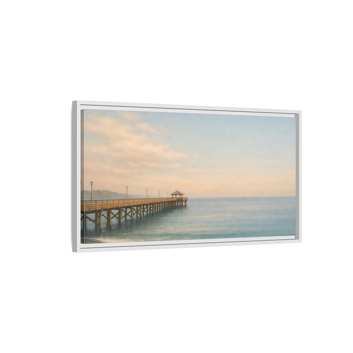 Landscape Nature Ocean Pier Coastal Sunset - Framed Canvas Wall Art Print - YesArtYes