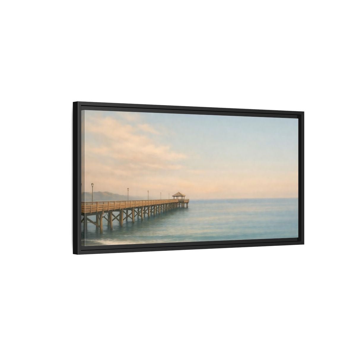 Landscape Nature Ocean Pier Coastal Sunset - Framed Canvas Wall Art Print - YesArtYes