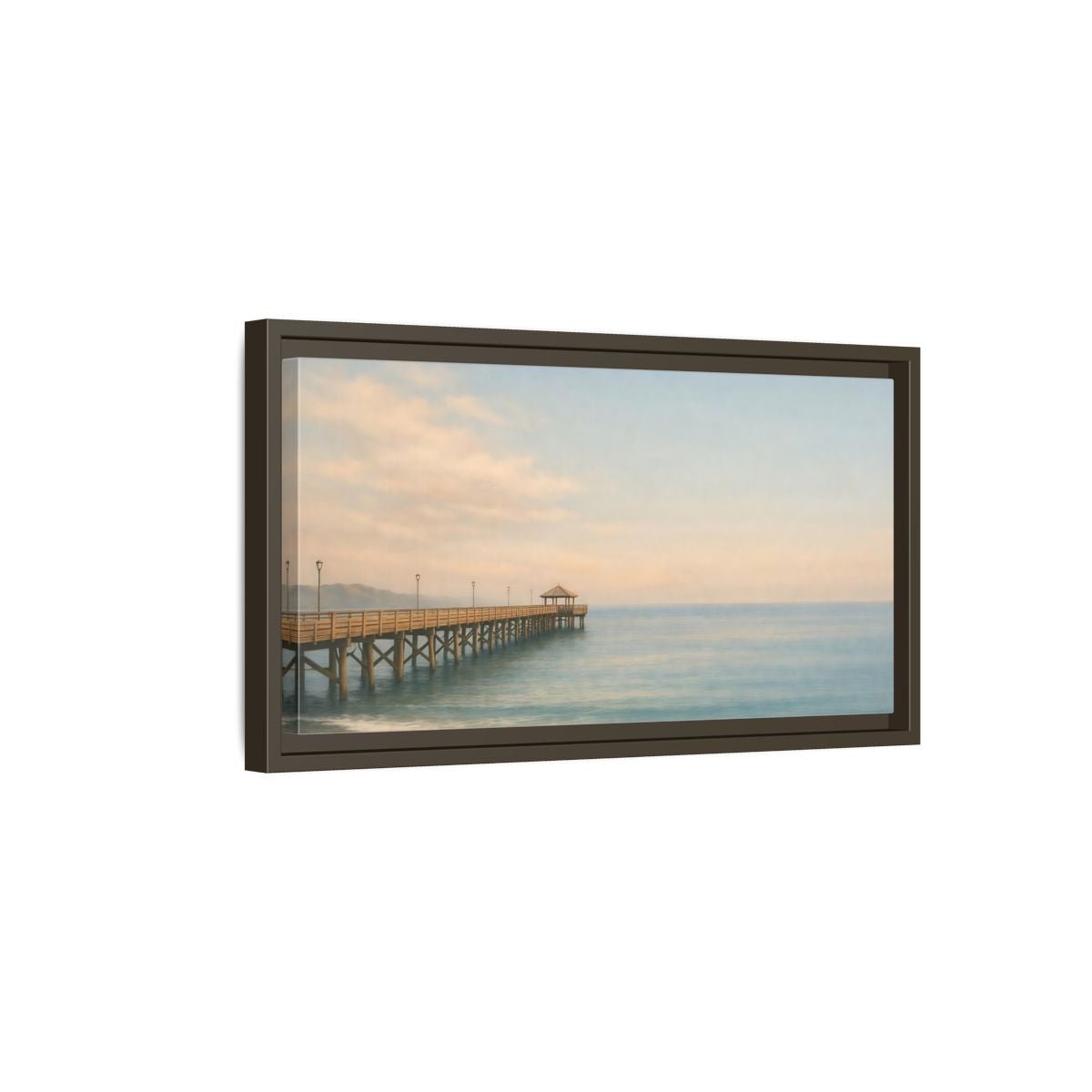 Landscape Nature Ocean Pier Coastal Sunset - Framed Canvas Wall Art Print - YesArtYes
