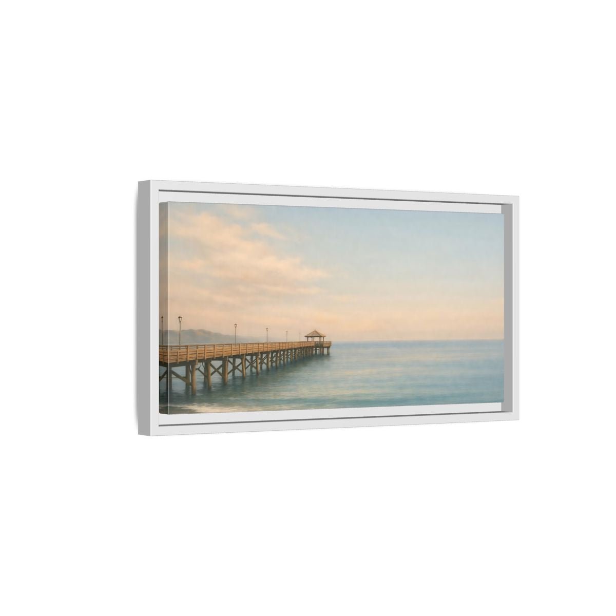 Landscape Nature Ocean Pier Coastal Sunset - Framed Canvas Wall Art Print - YesArtYes