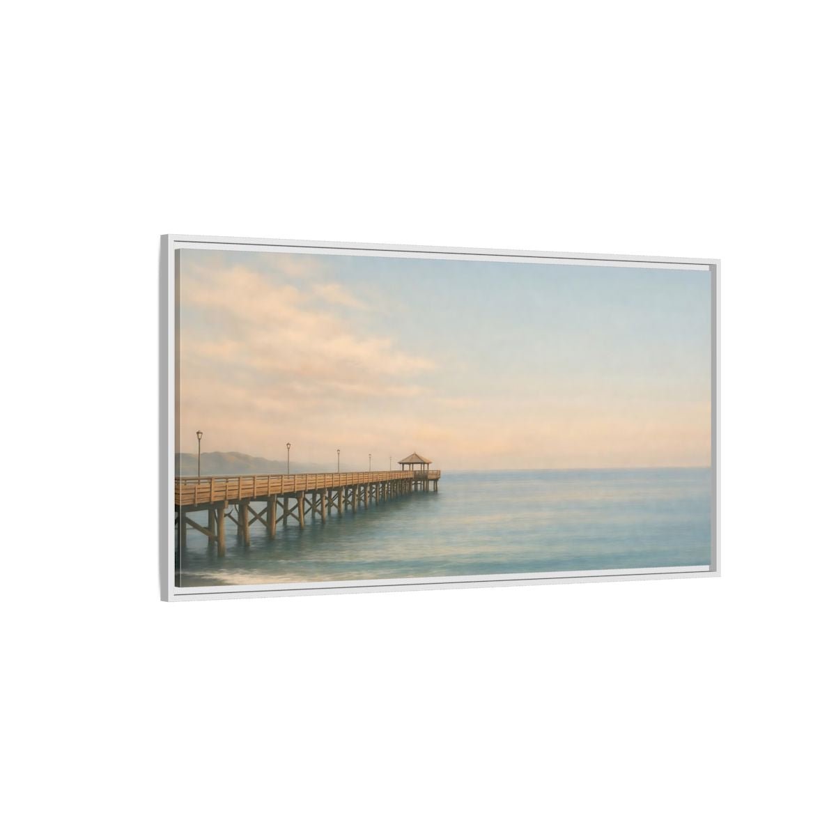 Landscape Nature Ocean Pier Coastal Sunset - Framed Canvas Wall Art Print - YesArtYes